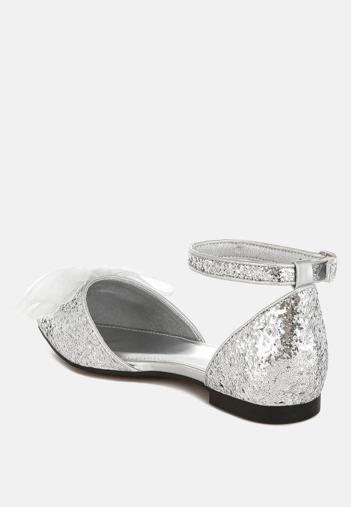 sheer bow detail glitter flat sandals by mode#color_silver