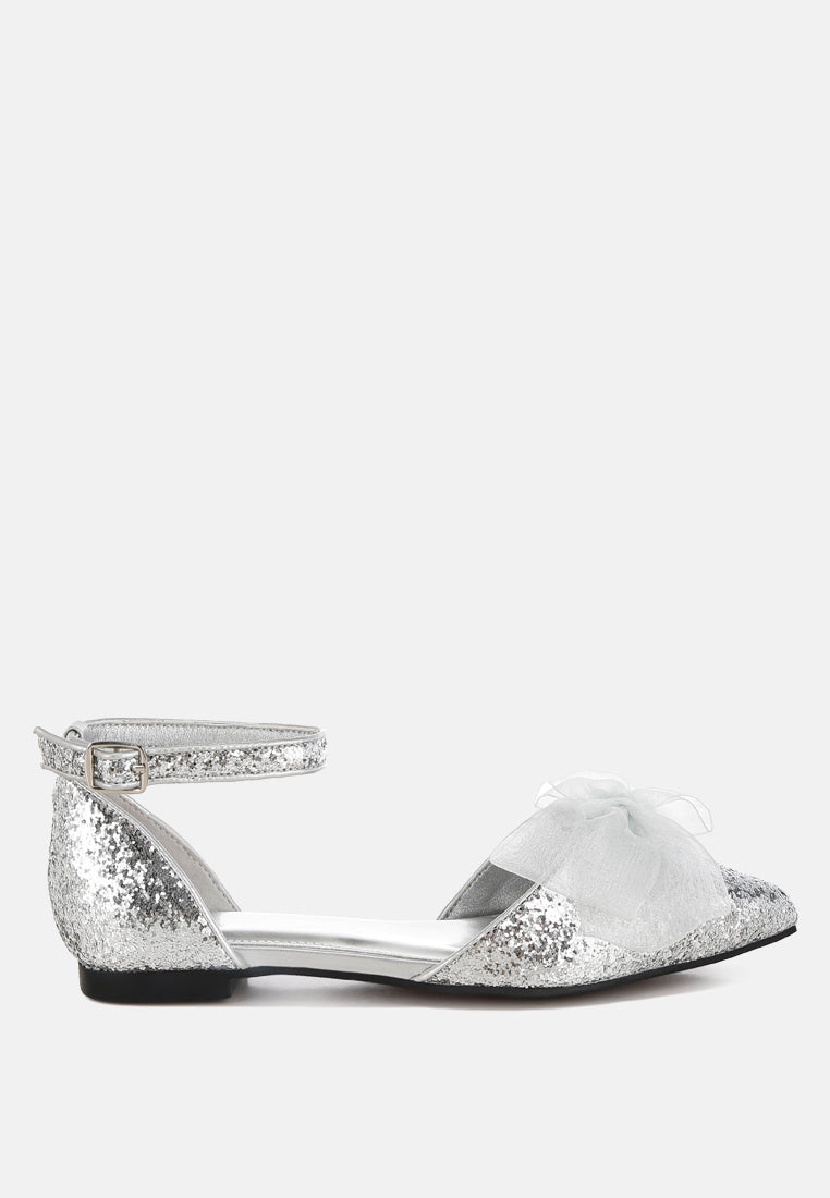 sheer bow detail glitter flat sandals by mode#color_silver