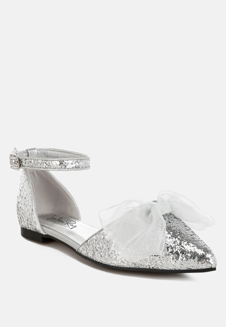 sheer bow detail glitter flat sandals by mode#color_silver