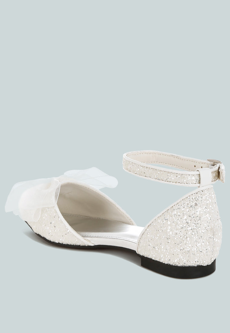 sheer bow detail glitter flat sandals by mode#color_white