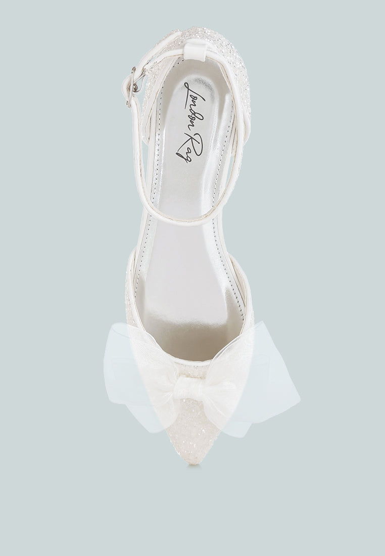 sheer bow detail glitter flat sandals by mode#color_white
