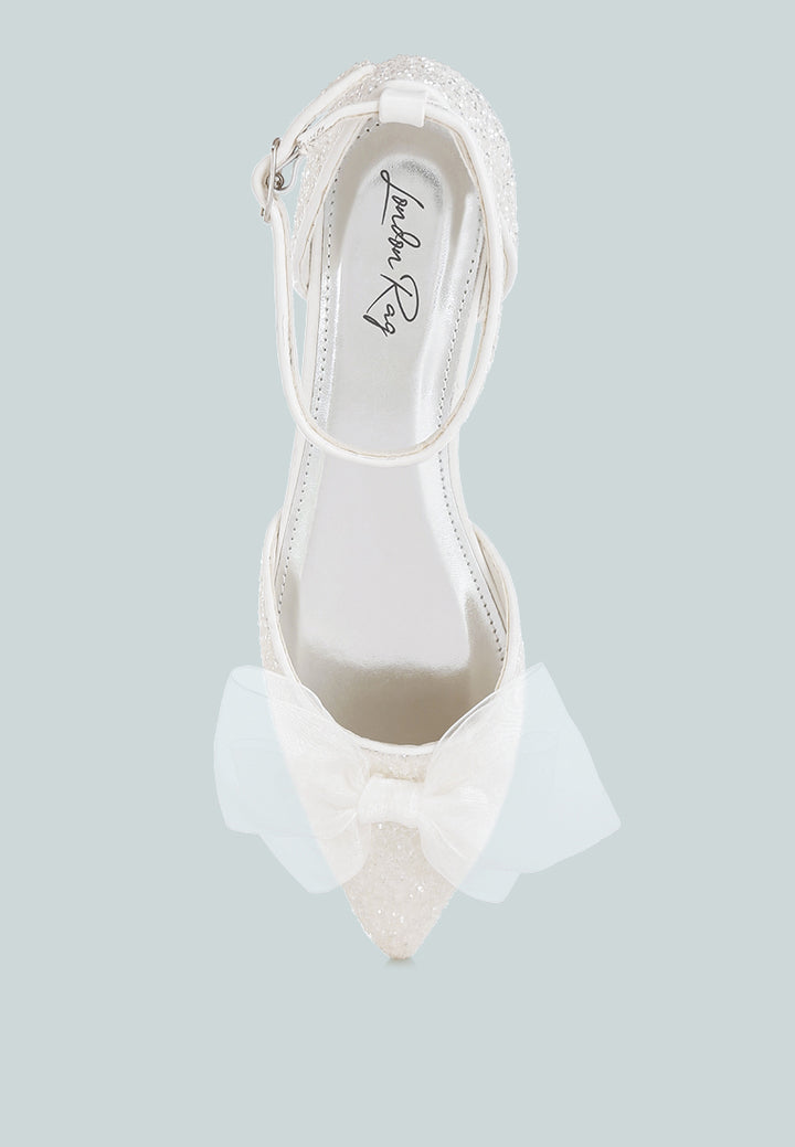 sheer bow detail glitter flat sandals by mode#color_white