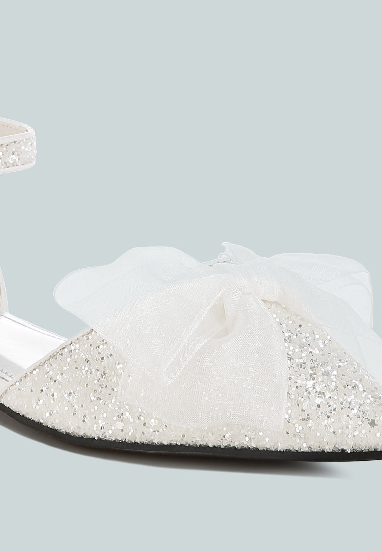 sheer bow detail glitter flat sandals by mode#color_white