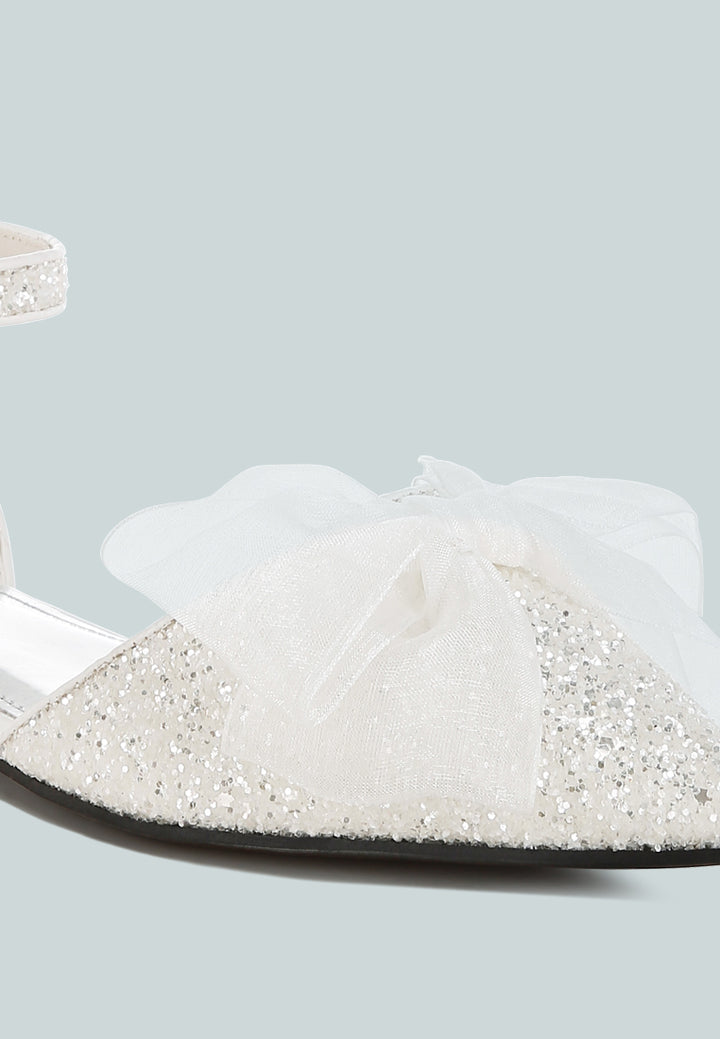 sheer bow detail glitter flat sandals by mode#color_white
