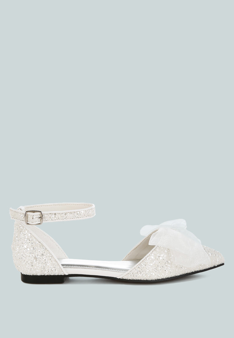 sheer bow detail glitter flat sandals by mode#color_white