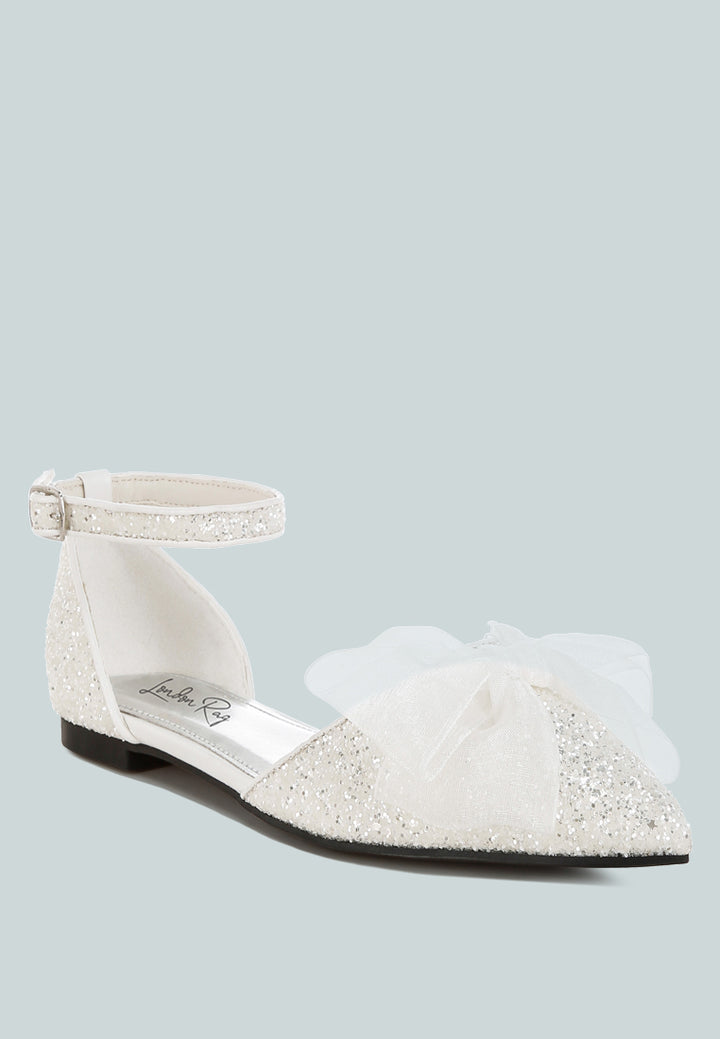 sheer bow detail glitter flat sandals by mode#color_white