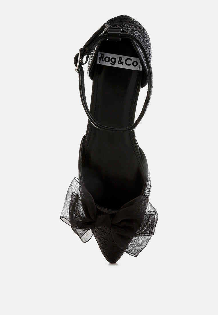 sheer bow detail glitter flat sandals by ruw#color_black