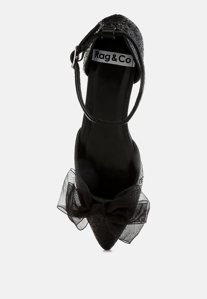 sheer bow detail glitter flat sandals by ruw#color_black