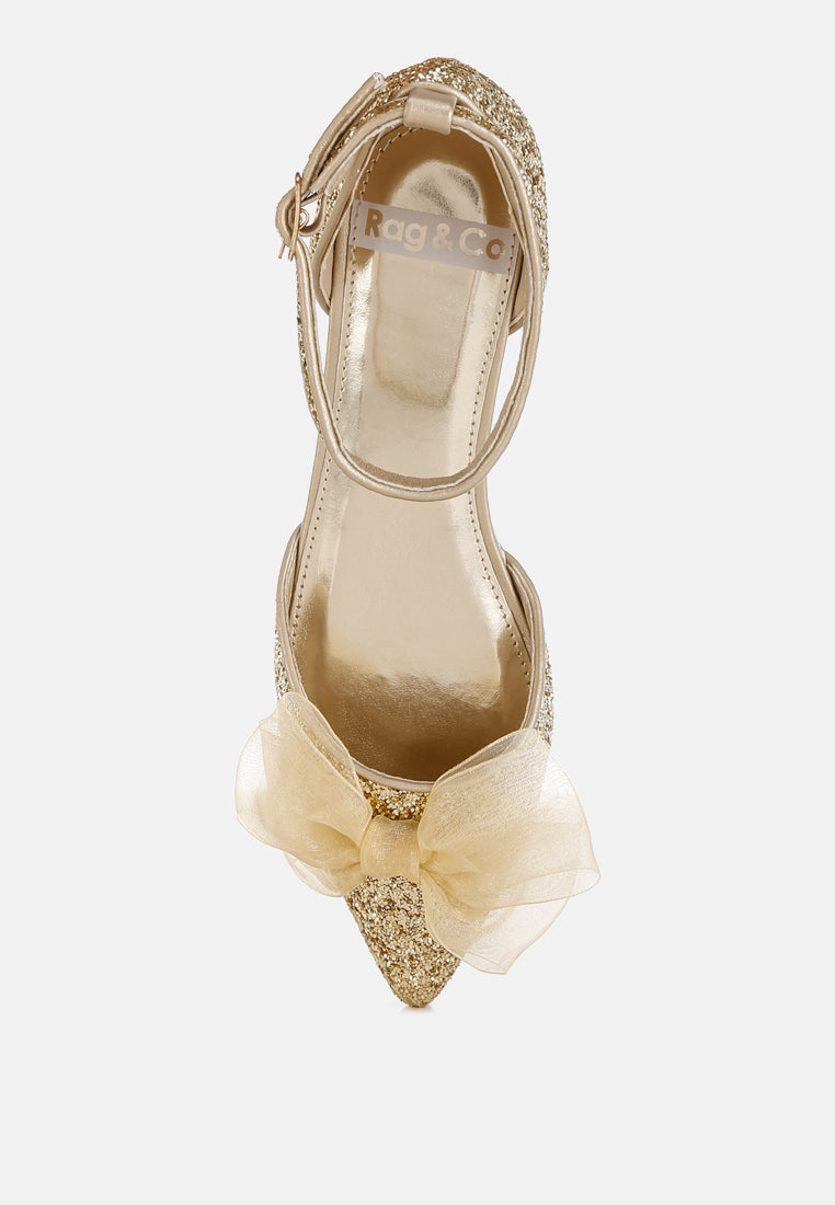sheer bow detail glitter flat sandals by ruw#color_gold