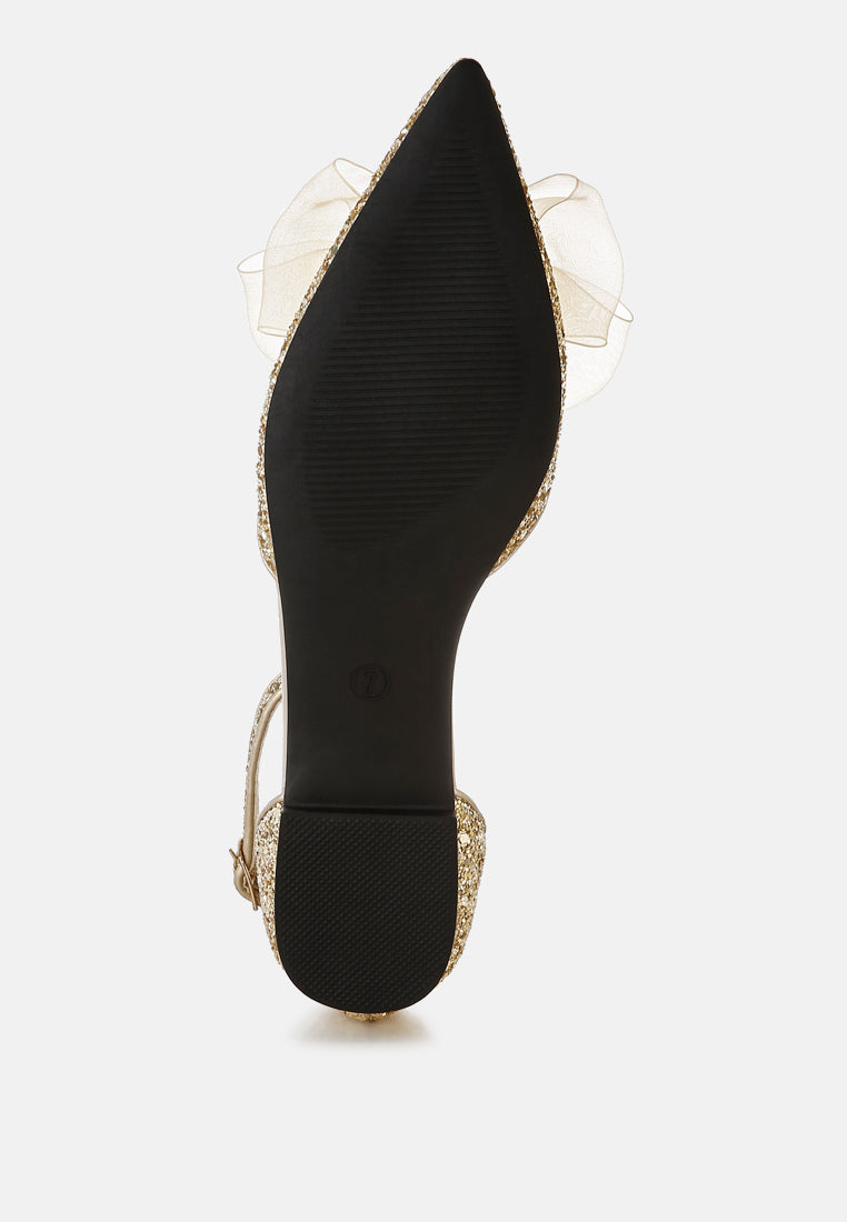 sheer bow detail glitter flat sandals by ruw#color_gold