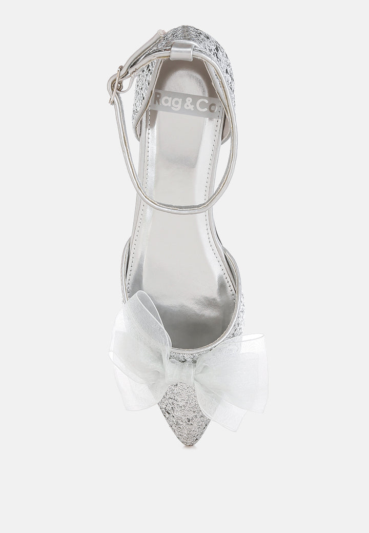sheer bow detail glitter flat sandals by ruw#color_silver