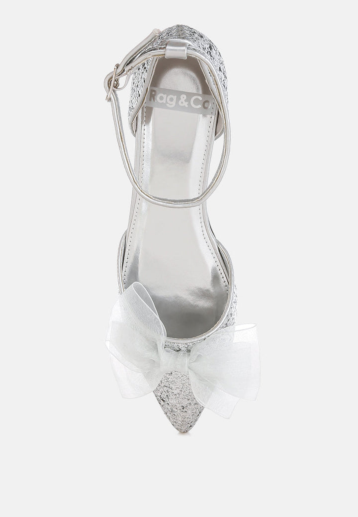 Sandalias planas con purpurina y detalle de lazo transparente Clarice#color_silver