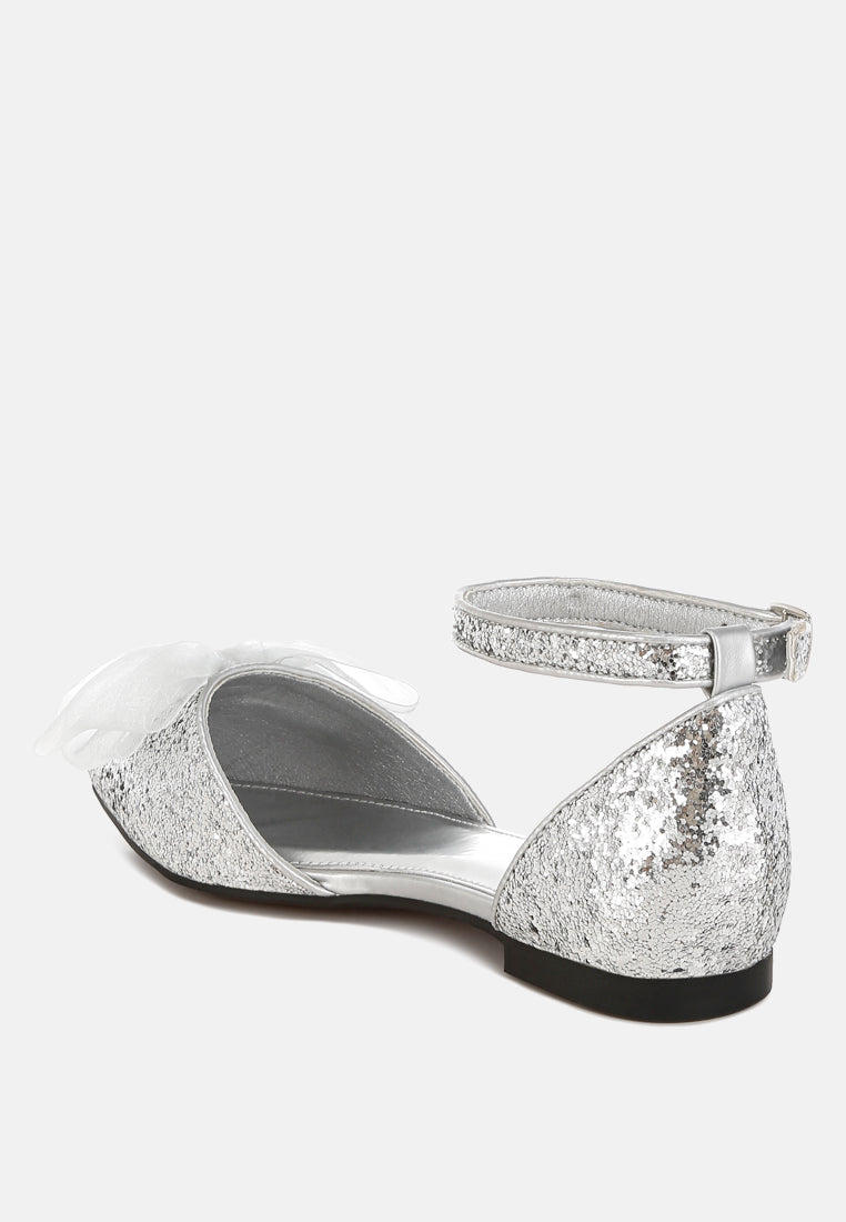 sheer bow detail glitter flat sandals by ruw#color_silver