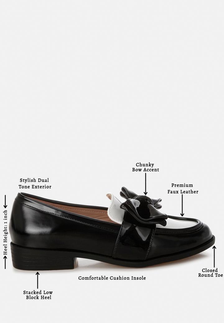 araminta classic chunky bow loafers#color_black-white
