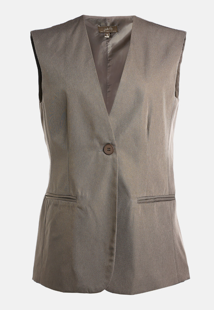 longline waistcoat & pleated shorts set by ruw#color_taupe