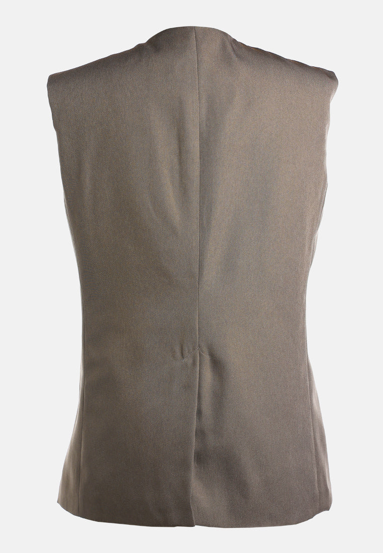 classic sleeveless longline waistcoat by ruw#color_taupe