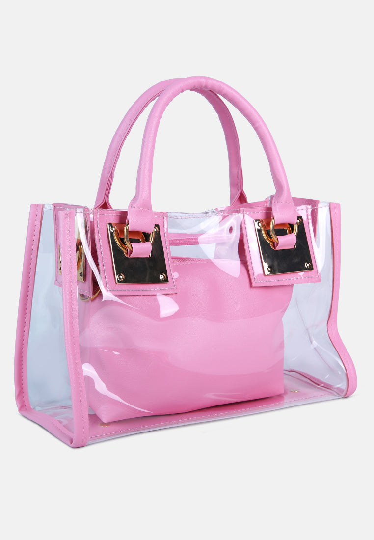 pink clear handbag with pouch#color_pink