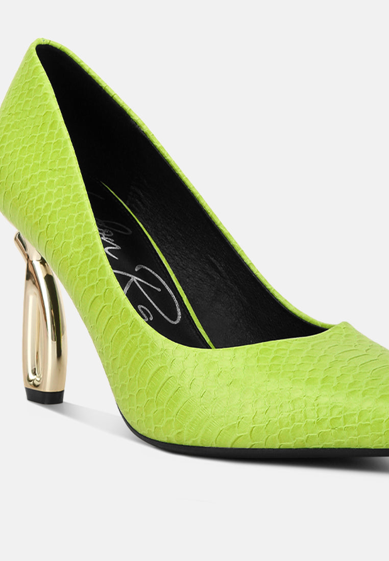 snake print fantasy heel pumps#color_neon-green
