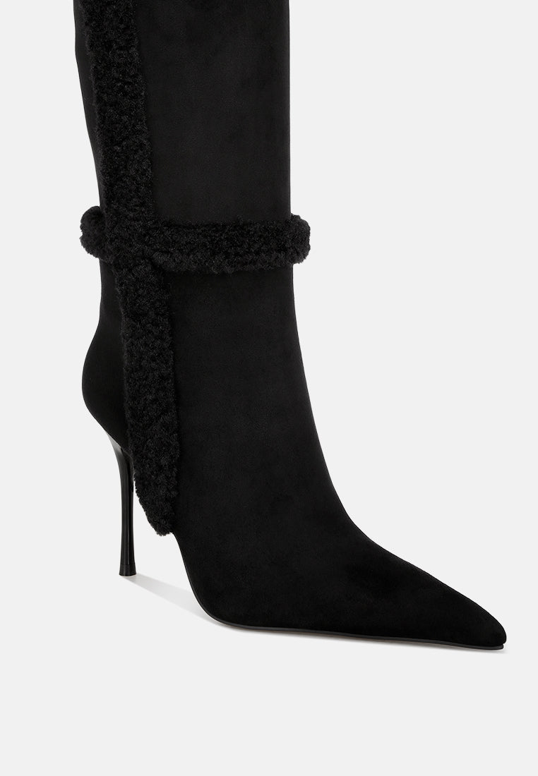 jenah faux Shearling detail Stiletto heel boots#color_black-suede