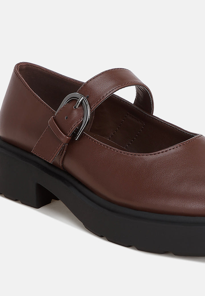 Hollister Low Heel Mary Jane Shoes#color_brown-smooth