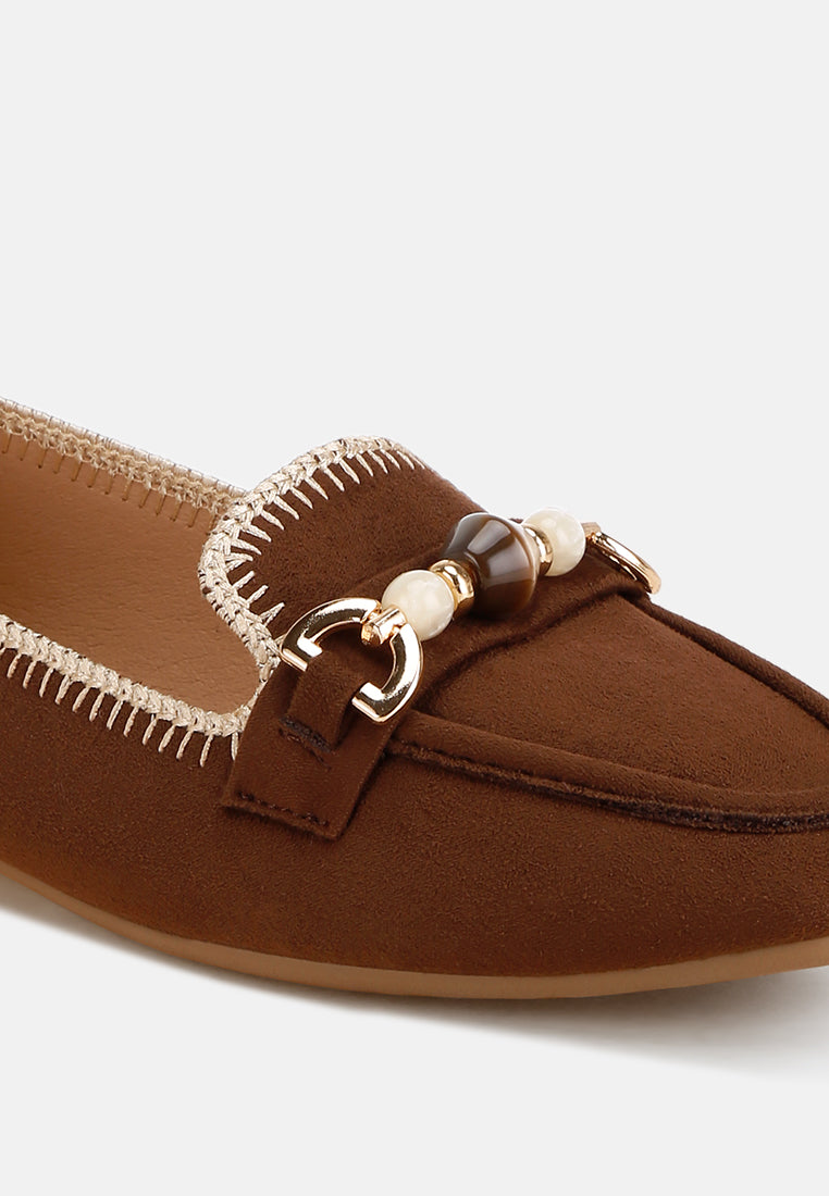 Rothams Bead Embellished Ballet Flats#color_brown-suede
