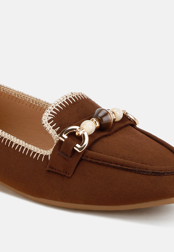 Rothams Bead Embellished Ballet Flats#color_brown-suede