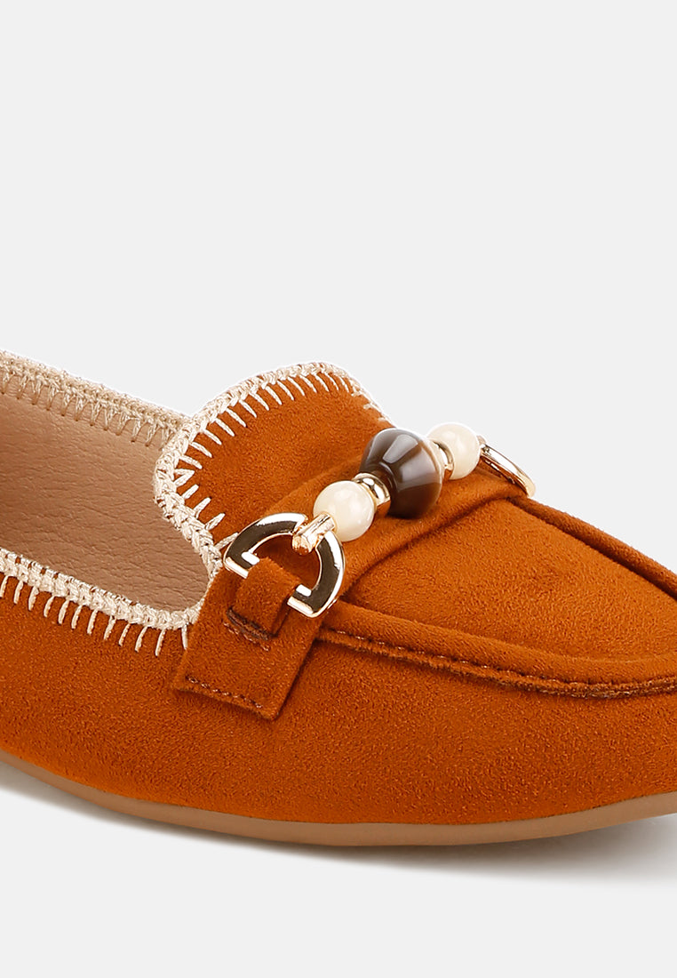 Rothams Bead Embellished Ballet Flats#color_tan-suede