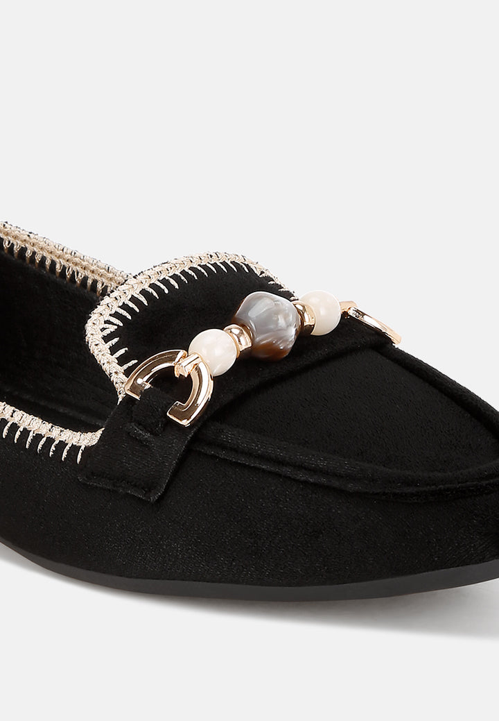 Rothams Bead Embellished Ballet Flats#color_black-suede