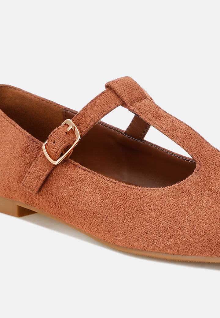 velsna pin buckle ballet flats#color_brown-suede