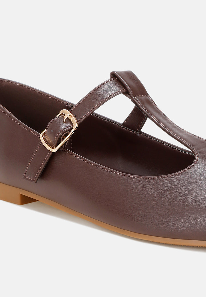 velsna pin buckle ballet flats#color_brown-smooth