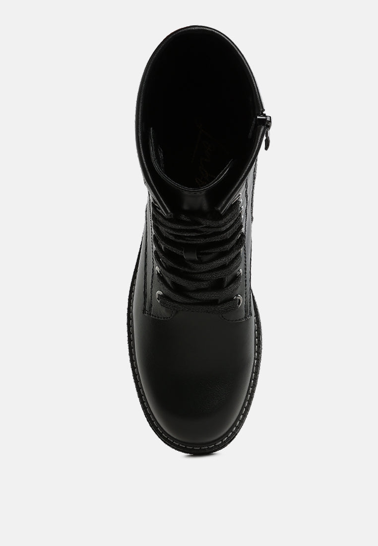 metallic texture lace up boots by mode#color_black