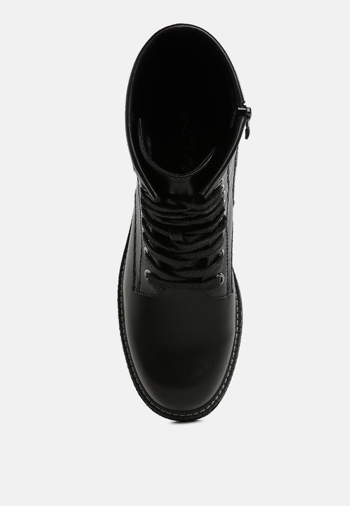 metallic texture lace up boots by mode#color_black