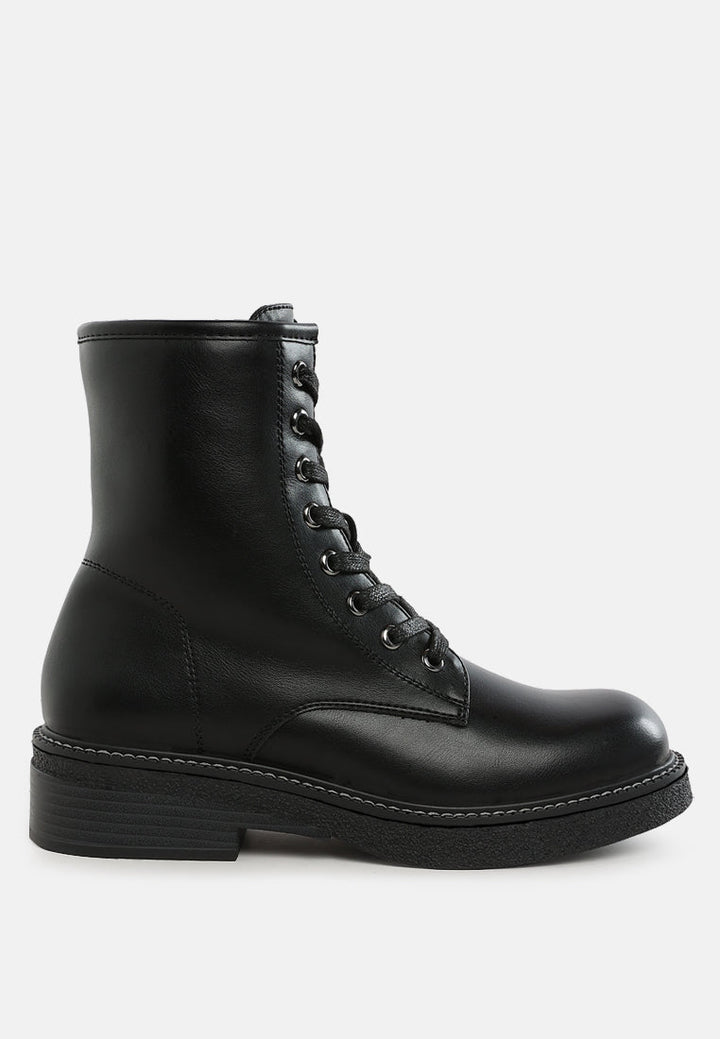 metallic texture lace up boots by mode#color_black
