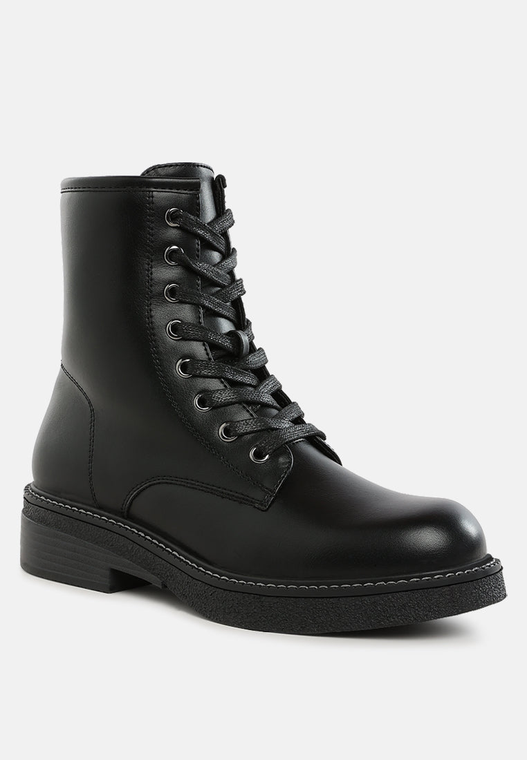 metallic texture lace up boots by mode#color_black