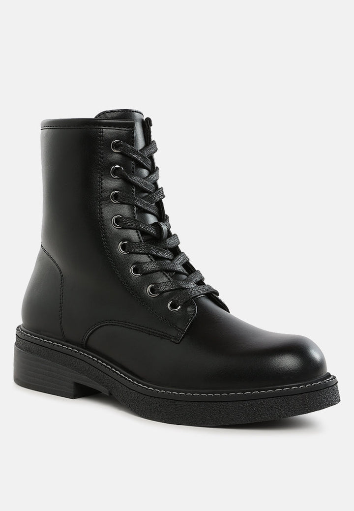 metallic texture lace up boots by mode#color_black