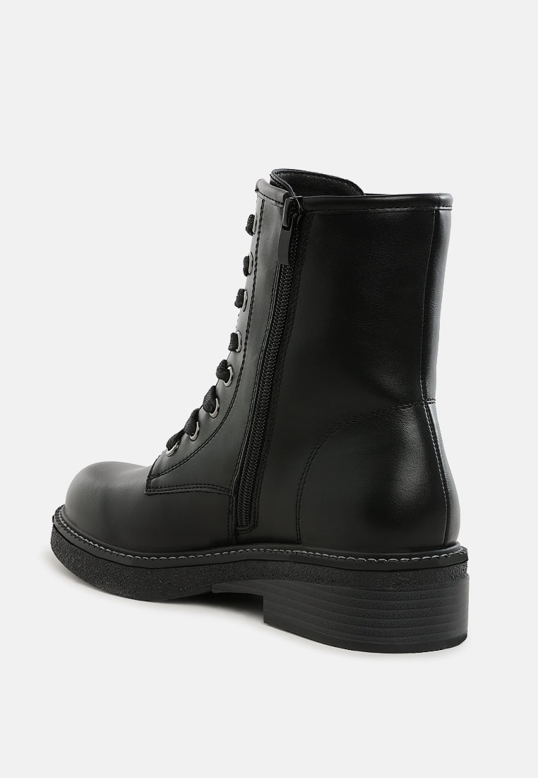 metallic texture lace up boots by mode#color_black