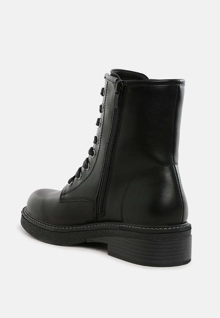 metallic texture lace up boots by mode#color_black