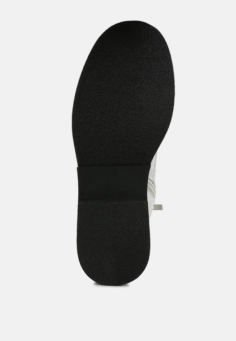 metallic texture lace up boots by mode#color_silver