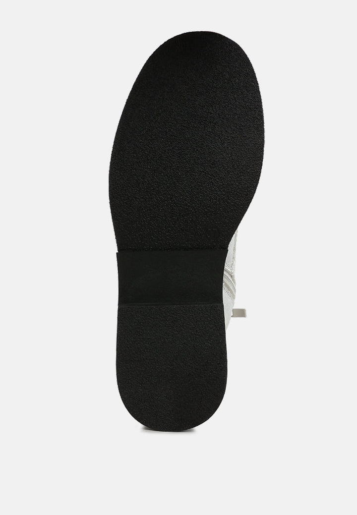 metallic texture lace up boots by mode#color_silver