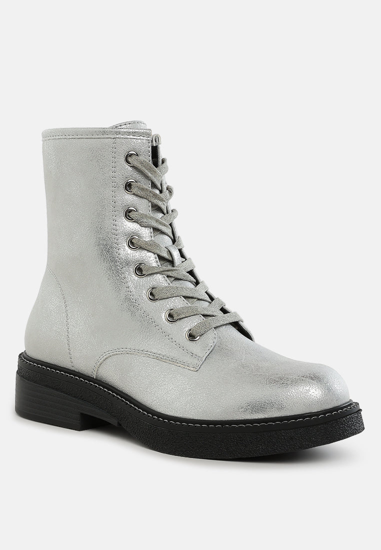 clover faux leather lace up boots#color_silver