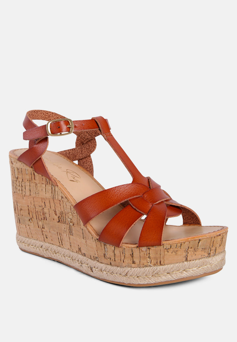 sierra t-strap high wedge sandals#color_cognac