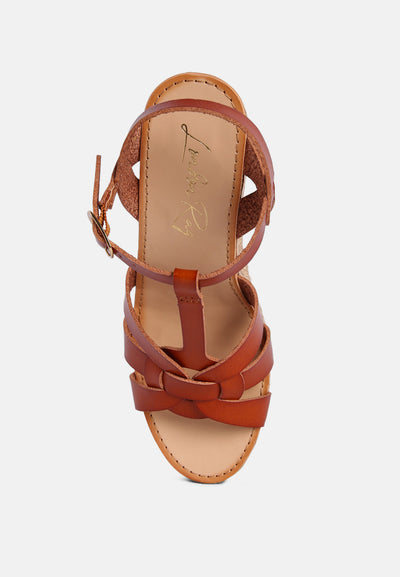 sierra t-strap high wedge sandals#color_cognac