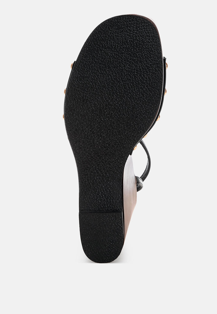 colada ankle strap studded wedges#color_black-smooth