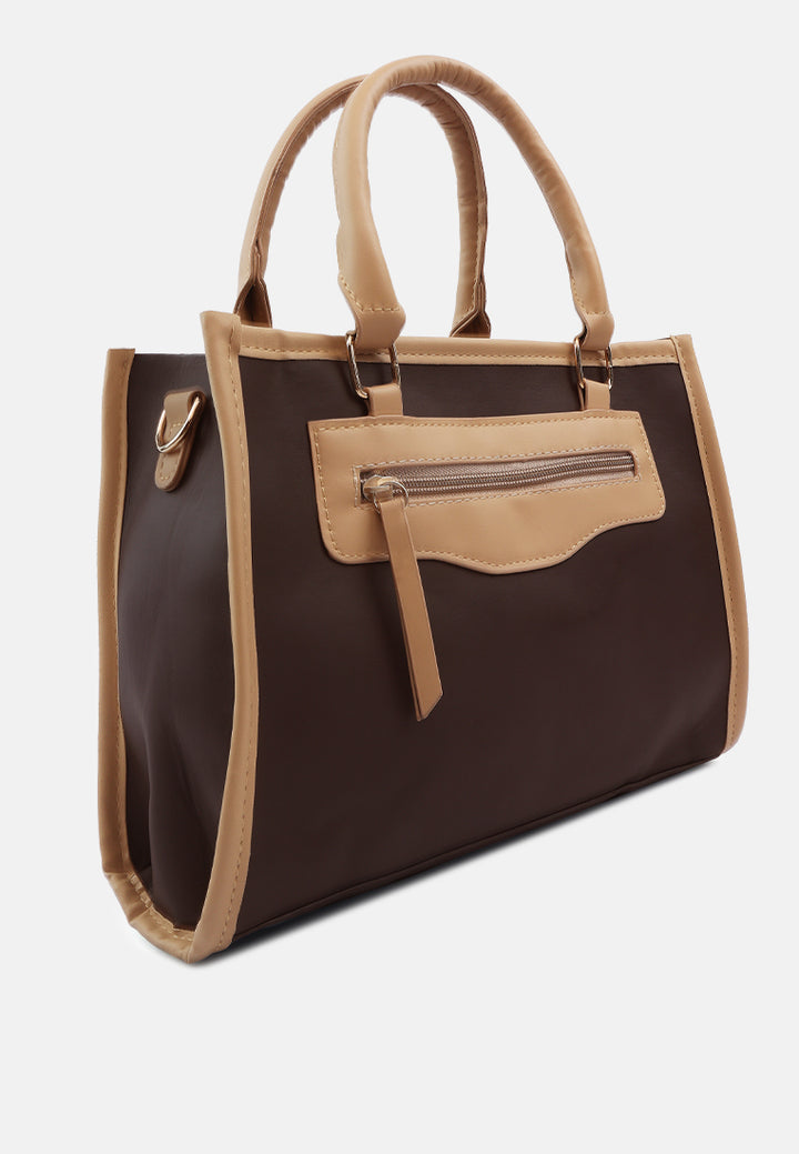Color Block Tote Bag#color_brown
