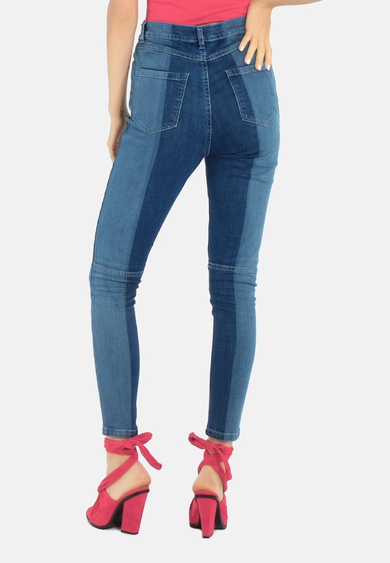 color block two skinny jeans pants#color_blue