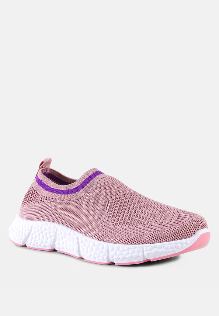 contrast cuff kids active knitted sneakers#color_pink