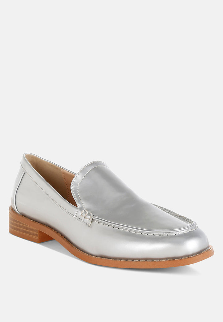 Mocasines Corleone de piel sintética con tacón apilado#color_silver