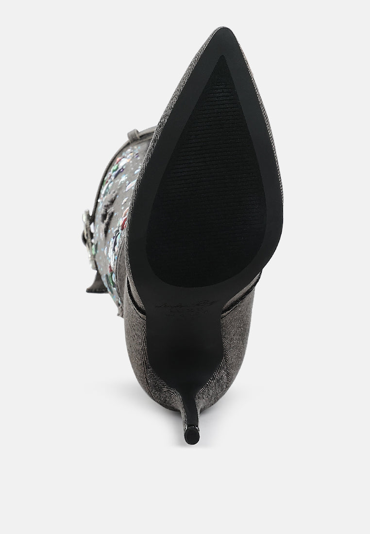 multi color stones denim boots by ruw#color_black