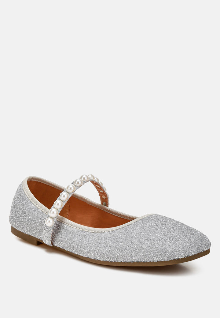pearl strapped glitter ballerinas by mode#color_silver