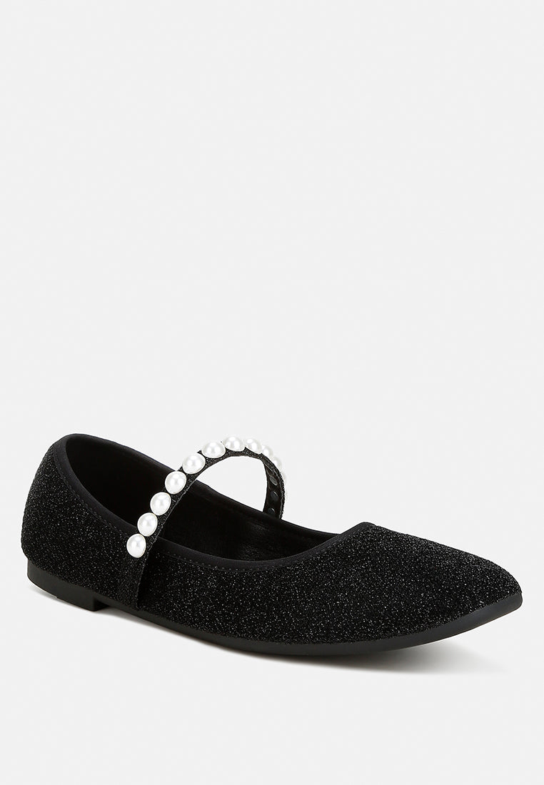 corphee pearl strapped glitter ballerinas#color_black